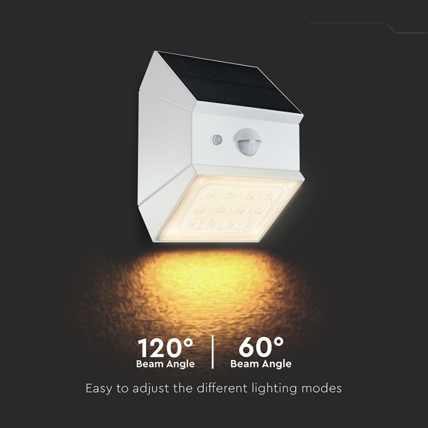 Seinale paigaldatav päikesepaneeliga LED-valgusti anduriga LED/2,5W/3,7V 3000/4000/6000K IP65 1200 mAh valge