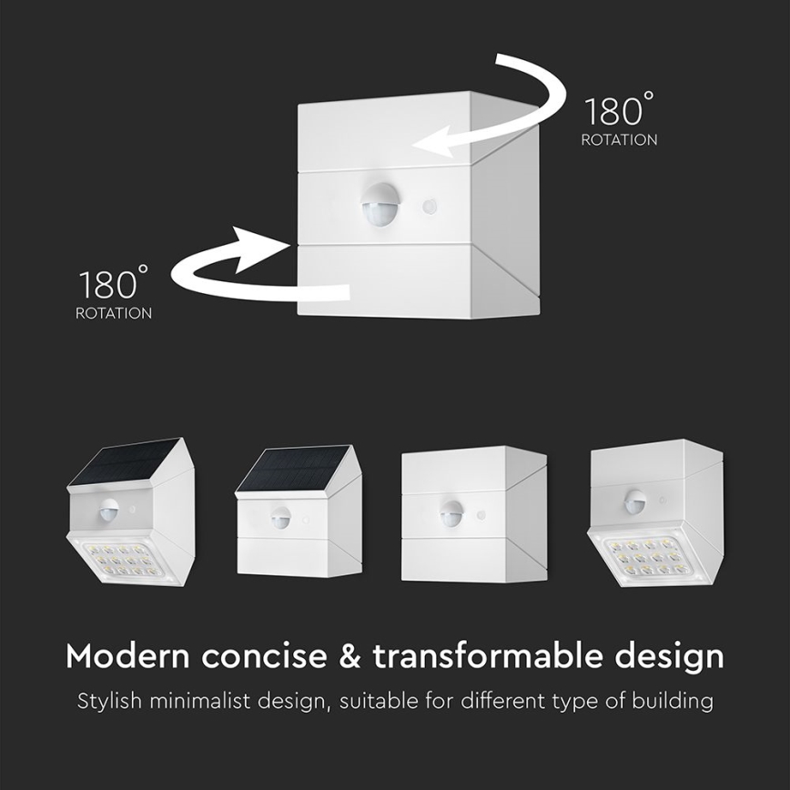 Seinale paigaldatav päikesepaneeliga LED-valgusti anduriga LED/2,5W/3,7V 3000/4000/6000K IP65 1200 mAh valge