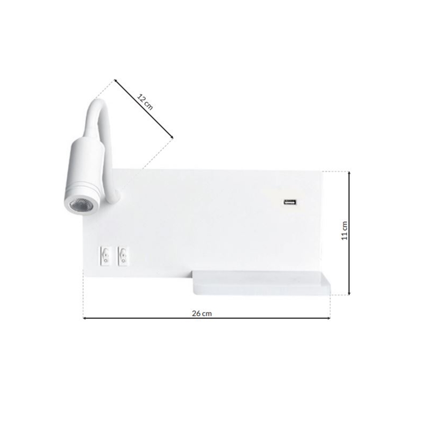 LED Seinavalgusti SHELF 1xLED/4W+1xLED/5W+1xLED/2W/230V + USB pesa valge