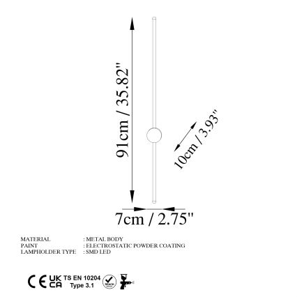LED seinavalgusti SWORD LED/13W/230V 3000K mattkuldne