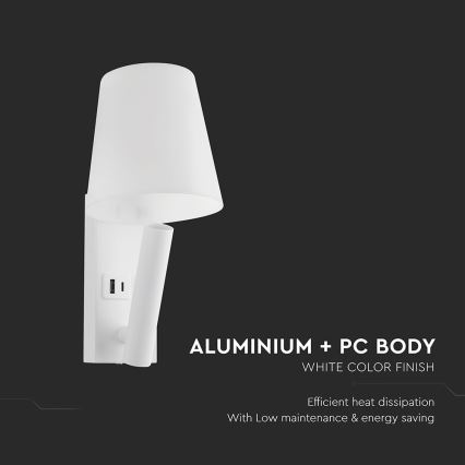 LED-seinavalgusti USB-pordiga LED/2W/230V 3000K valge