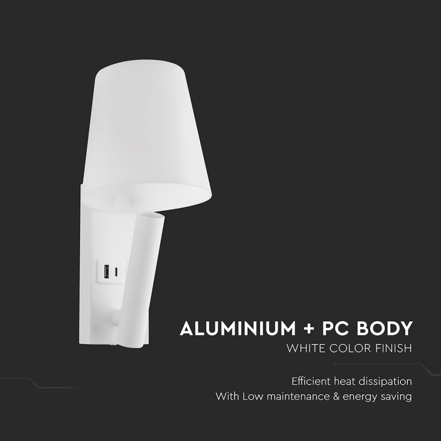 LED-seinavalgusti USB-pordiga LED/2W/230V 3000K valge