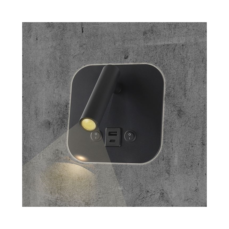 LED seinavalgusti USB-pordiga LED/8W/230V 3000K must