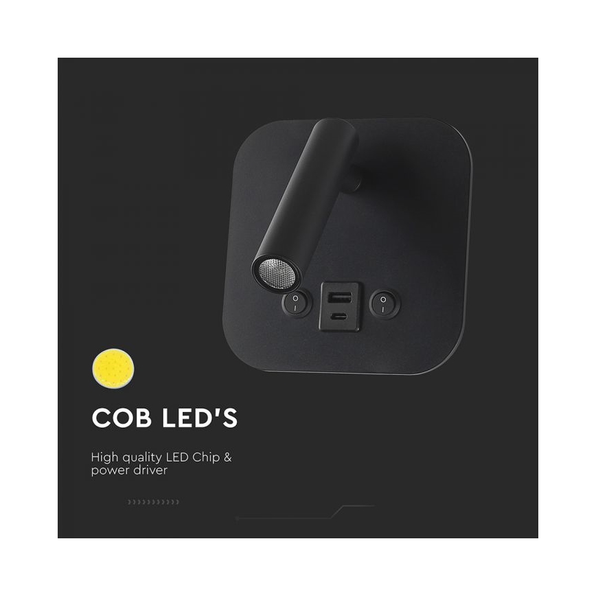 LED seinavalgusti USB-pordiga LED/8W/230V 3000K must
