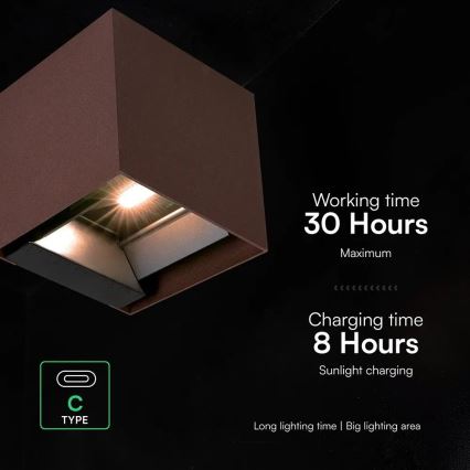 LED päikesepaneeliga seinavalgusti anduriga, 9W/3,7V, 3000/4000/5000K, IP65, 2600 mAh, pruun