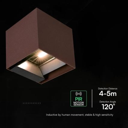 LED päikesepaneeliga seinavalgusti anduriga, 9W/3,7V, 3000/4000/5000K, IP65, 2600 mAh, pruun