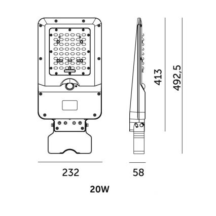 LED päikesepaneeliga tänavavalgusti anduriga STREET LED/20W/7,4V 3000/4000/6000K IP65 5400 mAh