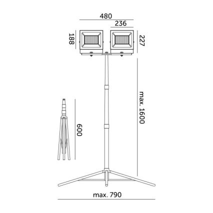 LED Statiiviga prožektor TIGRA 2xLED/100W/230V 4000K IP54 must/kollane