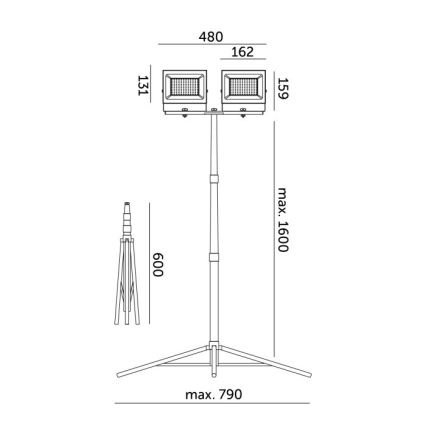 LED Statiiviga prožektor TIGRA 2xLED/50W/230V 4000K IP54 must/kollane