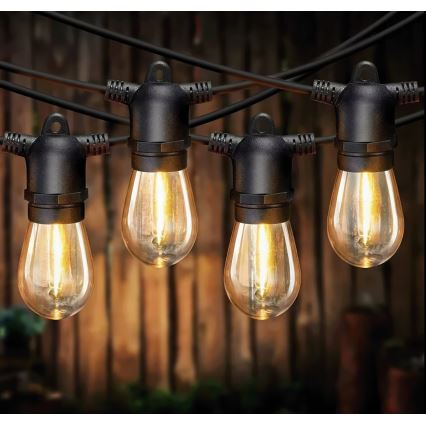 LED hämardatav päikesetoitega dekoratiivne valguskett 20xE27/0,3W/3/5V USB 2400 mAh 20,62 m IP65 must + kaugjuhtimispult
