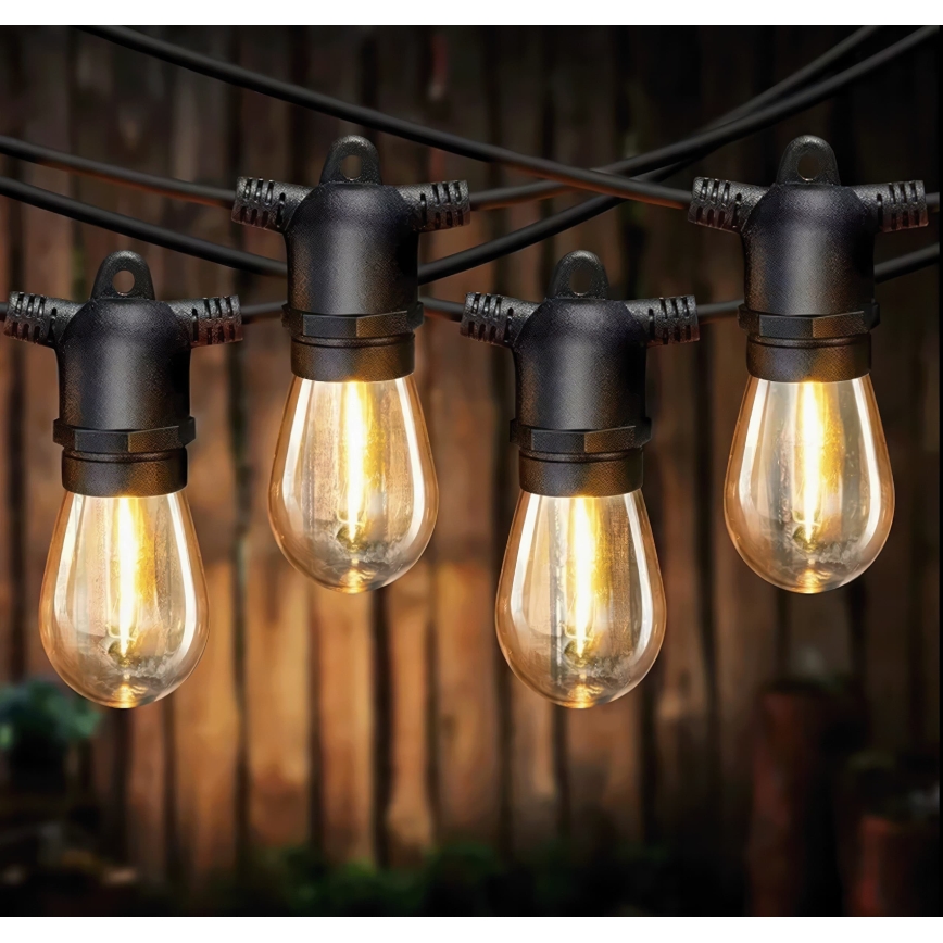 LED hämardatav päikesetoitega dekoratiivne valguskett 20xE27/0,3W/3/5V USB 2400 mAh 20,62 m IP65 must + kaugjuhtimispult