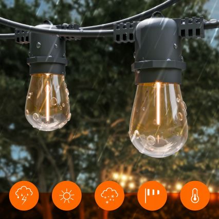 LED hämardatav päikesetoitega dekoratiivne valguskett 20xE27/0,3W/3/5V USB 2400 mAh 20,62 m IP65 must + kaugjuhtimispult