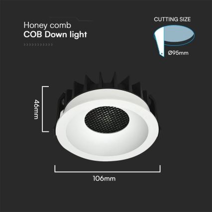 LED Süvistatav valgusti LED/18W/230V 3000/4000/6400K d. 10,6 cm valge