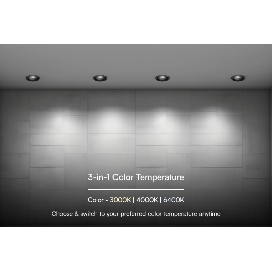 LED Süvistatav valgusti LED/18W/230V 3000/4000/6400K ø 10,6 cm must
