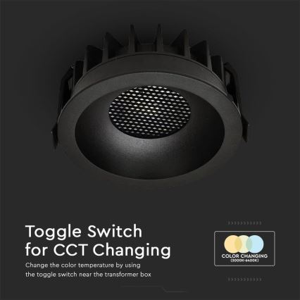 LED Süvistatav valgusti LED/18W/230V 3000/4000/6400K ø 10,6 cm must