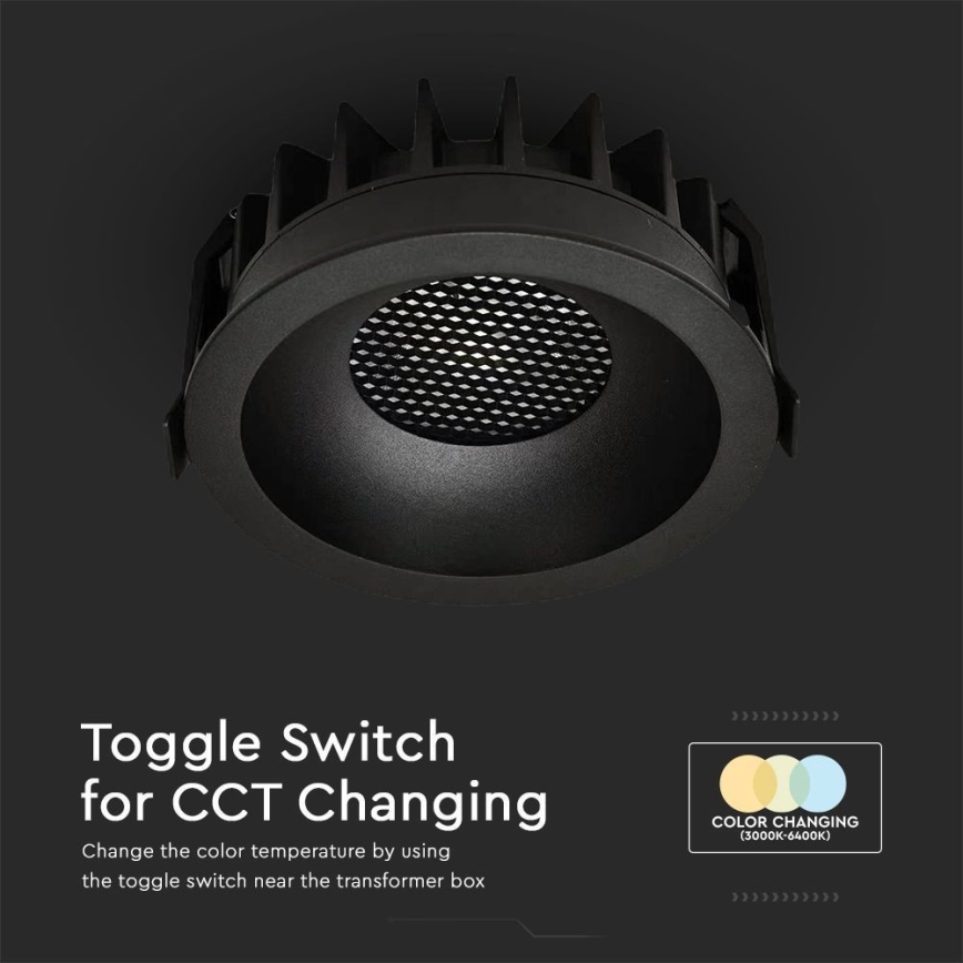 LED Süvistatav valgusti LED/18W/230V 3000/4000/6400K ø 10,6 cm must