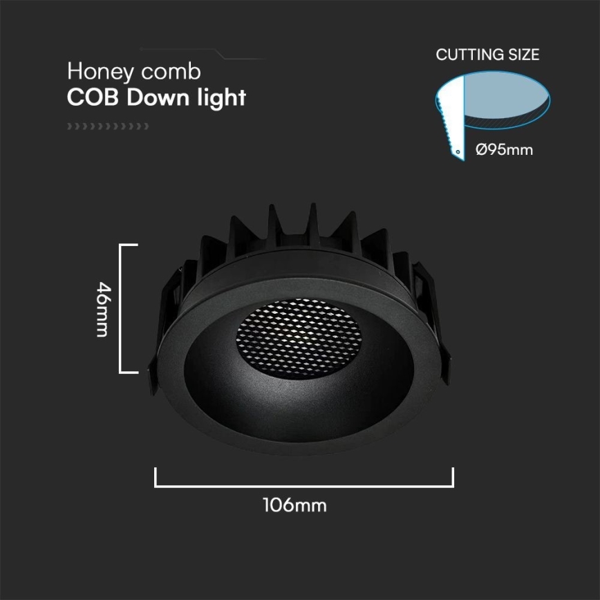 LED Süvistatav valgusti LED/18W/230V 3000/4000/6400K ø 10,6 cm must