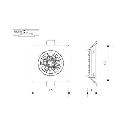 LED Süvistatav valgusti LED/18W/230V 4000K 11,5x11,5 cm must