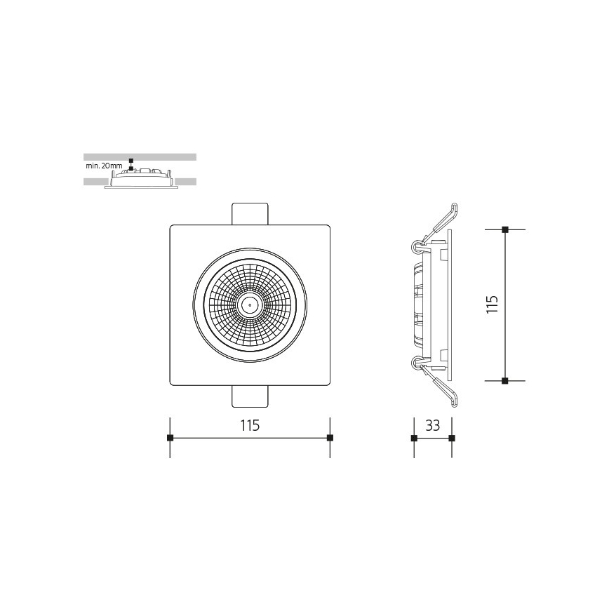 LED Süvistatav valgusti LED/18W/230V 4000K 11,5x11,5 cm must