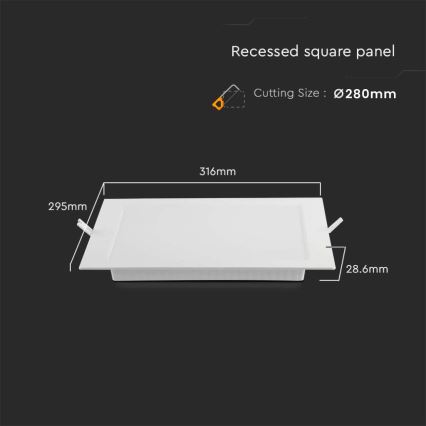 LED Süvistatav valgusti LED/24W/230V 29,5x29,5 cm 3000K valge