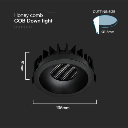 LED Süvistatav valgusti LED/24W/230V 3000/4000/6400K ø 13,5 cm must