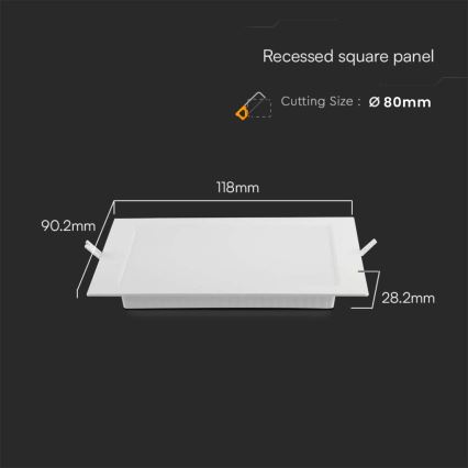 LED Süvistatav valgusti LED/3W/230V 9x9 cm 3000K valge