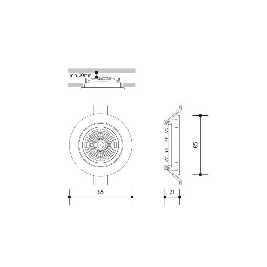 LED Süvistatav valgusti LED/6W/230V 4000K d. 8,5 cm must