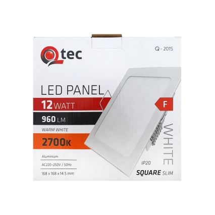 LED Süvistatav valgusti QTEC LED/12W/230V 2700K 16,8x16,8 cm