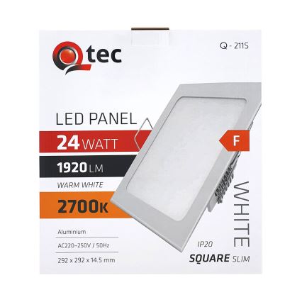 LED Süvistatav valgusti QTEC LED/24W/230V 2700K 29,2x29,2 cm