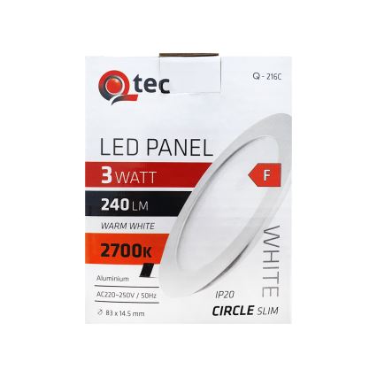 LED Süvistatav valgusti QTEC LED/3W/230V 2700K d. 8,3 cm