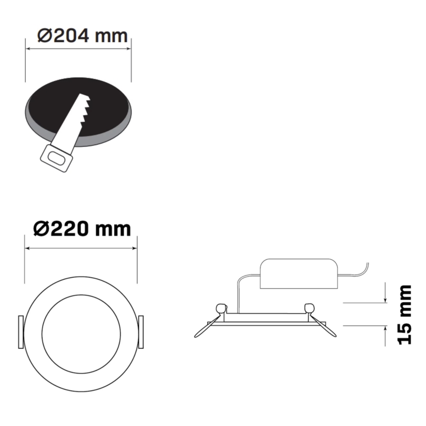 LED Süvistatav valgusti RIGEL LED/14W/230V 4000K d. 22 cm must