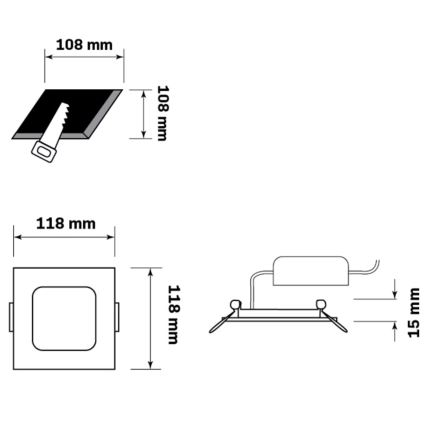 LED Süvistatav valgusti RIGEL LED/4,8W/230V 4000K 11,8x11,8 cm must