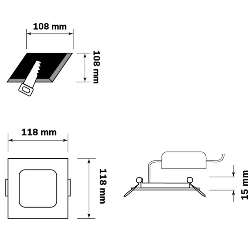 LED Süvistatav valgusti RIGEL LED/4,8W/230V 4000K 11,8x11,8 cm must