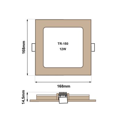 LED Süvistatav valgusti SQUARE LED/12W/230V 4200K 16,8x16,8 cm pruun