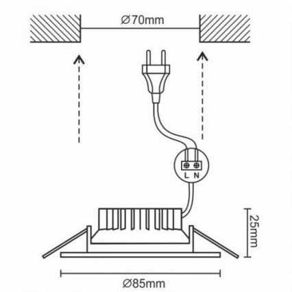 LED Süvistatav vannitoavalgusti LED/7W/230V 4000K valge IP44