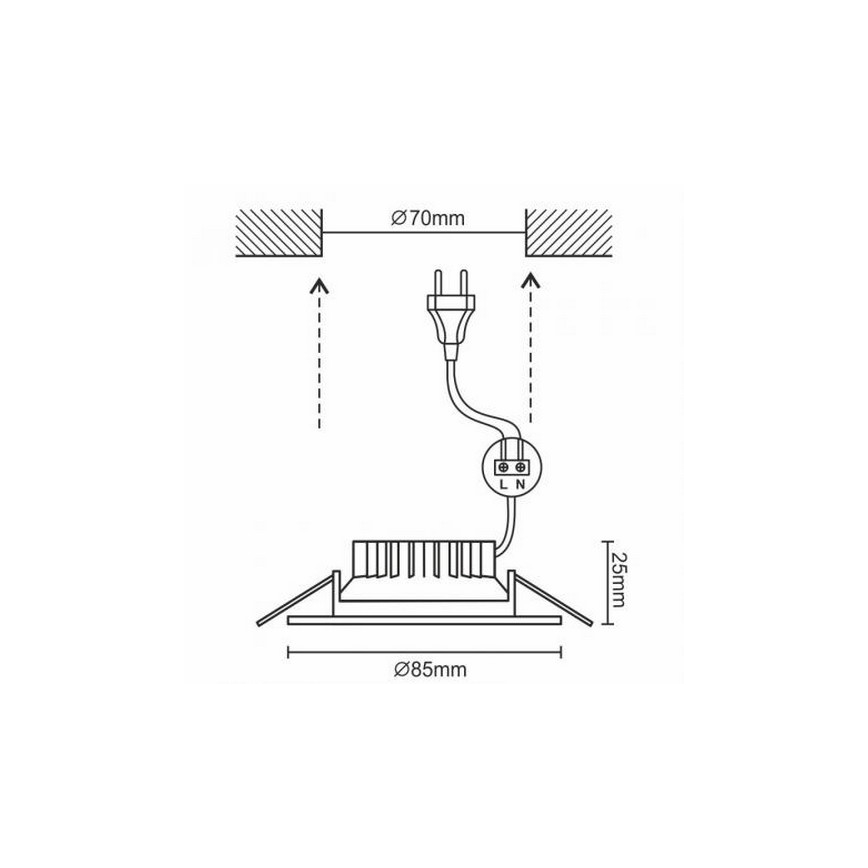 LED Süvistatav vannitoavalgusti LED/7W/230V 4000K valge IP44