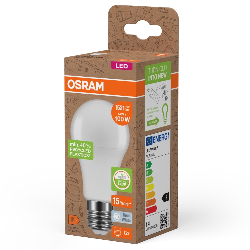 LED Taaskasutatud plastist pirn A100 E27/14W/230V 4000K - Osram