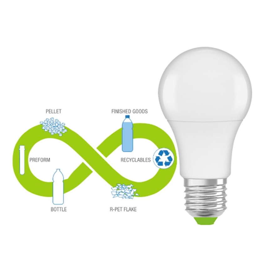 LED Taaskasutatud plastist pirn A60 E27/8,5W/230V 2700K - Ledvance