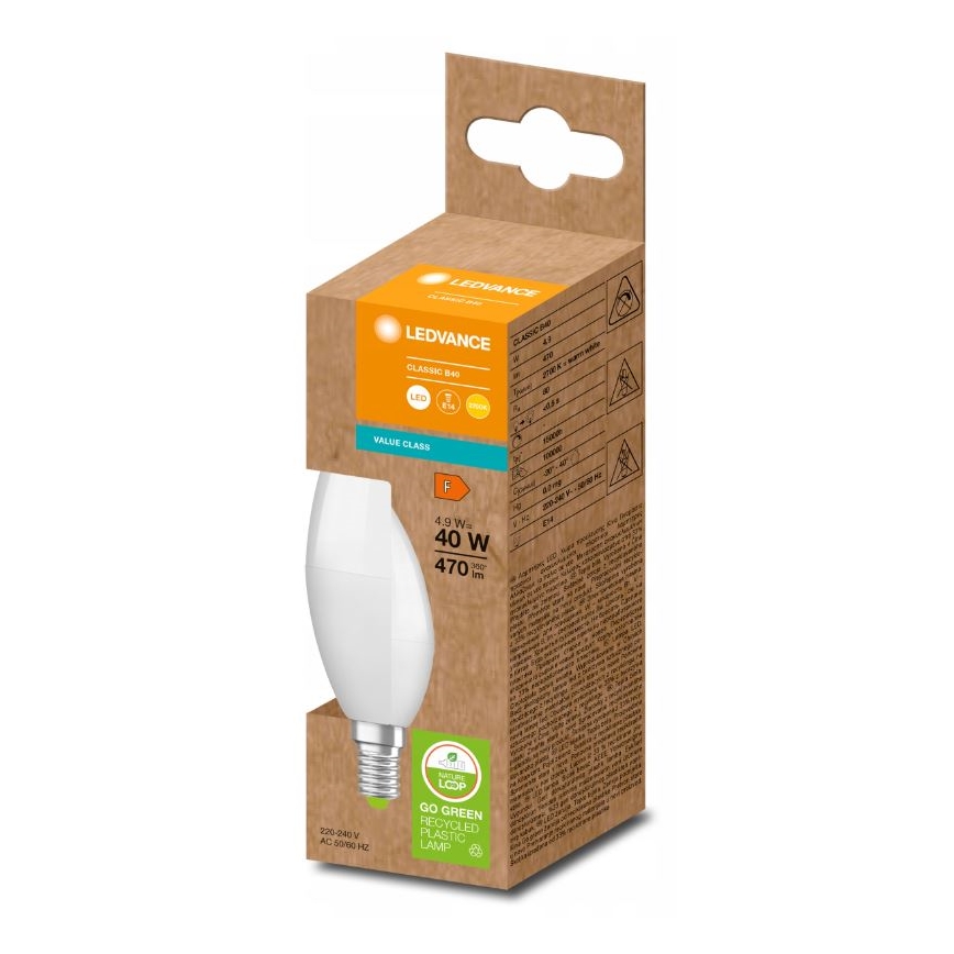 LED Taaskasutatud plastist pirn B40 E14/4,9W/230V 2700K - Ledvance