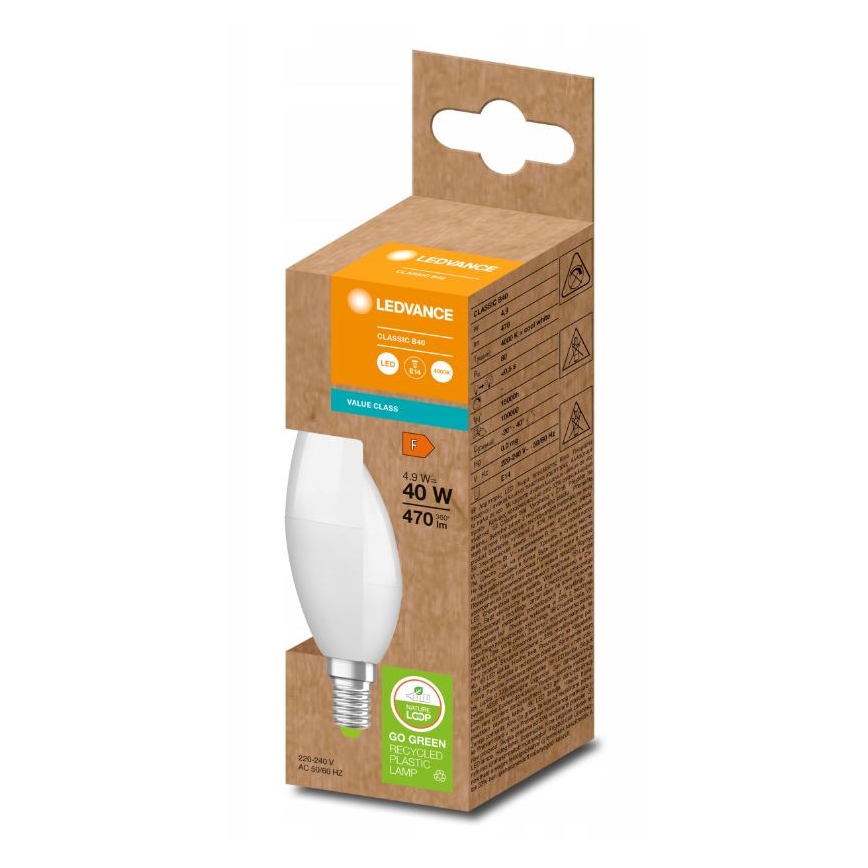 LED Taaskasutatud plastist pirn B40 E14/4,9W/230V 4000K - Ledvance