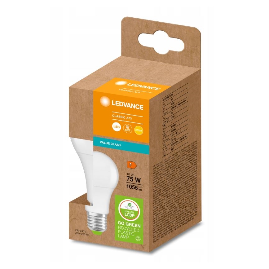 LED Taaskasutatud plastist pirn E27/10W/230V 2700K - Ledvance