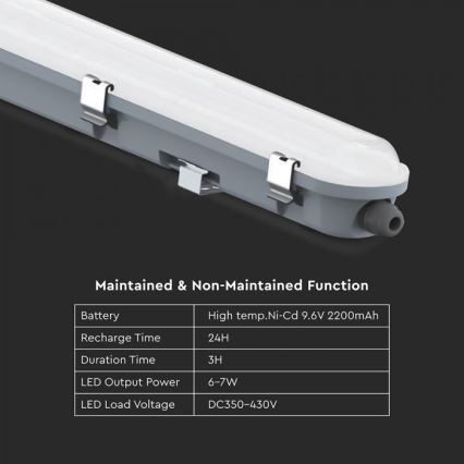LED tehniline tuubivalgusti hädaolukorra mooduliga LED/48W/230V 6500K IP65 2200 mAh 150 cm