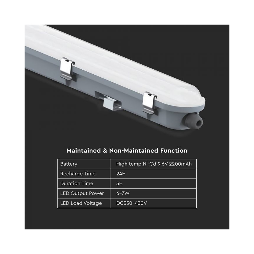 LED tehniline tuubivalgusti hädaolukorra mooduliga LED/48W/230V 6500K IP65 2200 mAh 150 cm