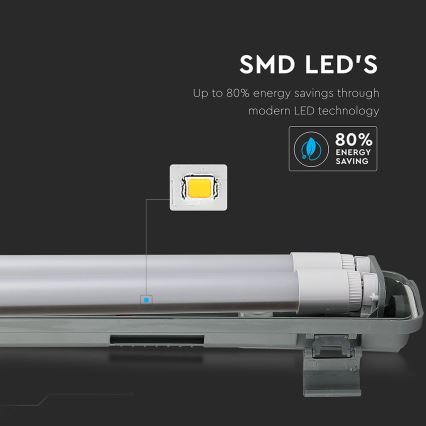 LED Tööstuslik luminofoorvalgusti T8 2xG13/22W/230V IP65 6400K 156 cm