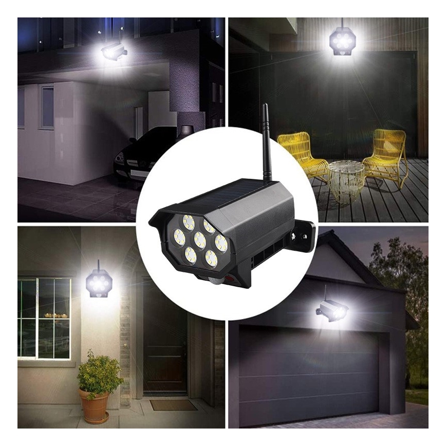 LED turvakaamera makett anduriga ja päikesepaneeliga LED/5W/5,5V 800 mAh IP65 + kaugjuhtimispuldiga