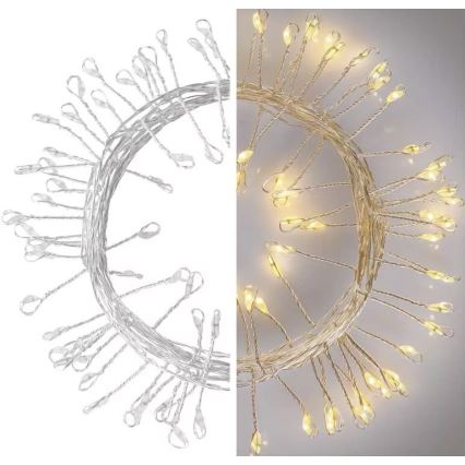 LED-valguskett, 100 LED, 2,7 m, soe valge, patareitoitega (3xAA)