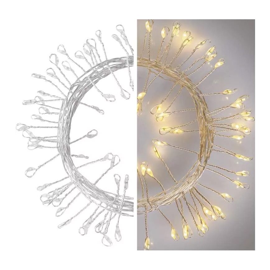 LED-valguskett, 100 LED, 2,7 m, soe valge, patareitoitega (3xAA)