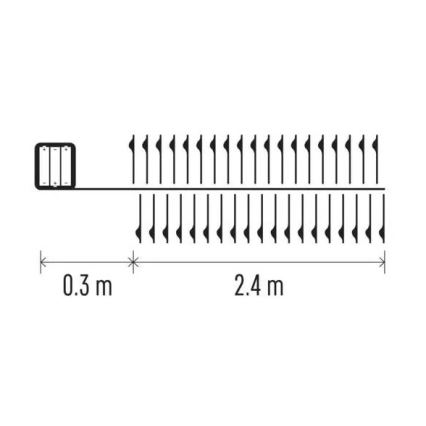 LED-valguskett, 100 LED, 2,7 m, soe valge, patareitoitega (3xAA)