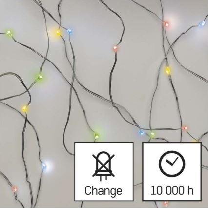 LED-valguskett, 20 LED, 2,4 m, patareitoitega (2×AA), mitmevärviline