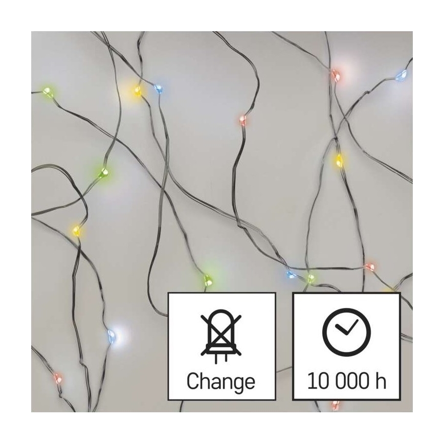 LED-valguskett, 20 LED, 2,4 m, patareitoitega (2×AA), mitmevärviline